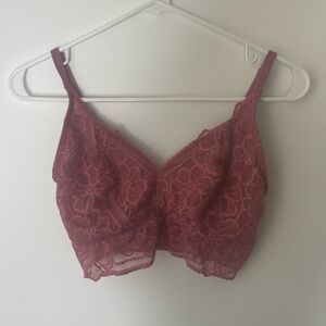 PINK Victoria's Secret Floral Lace Bralette in Deep Red